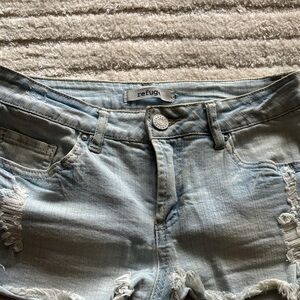 refuge Light Wash Distressed Denim Cutoff Shorts - Light Blue